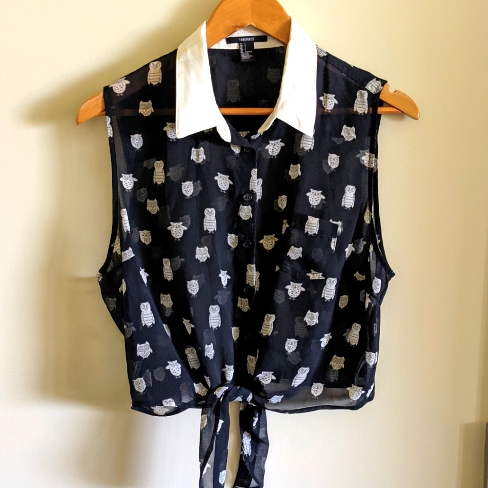 Forever 21 Owl Tie Waist Top